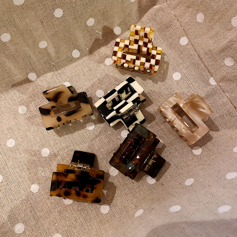 Leopard Print Checkerboard Acetic Acid Square Hair Clip Women's South Korea Japanese Style Elegant Elegant Half Head Hair Clip