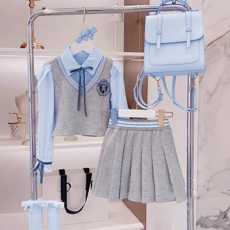 Girls' suit 2024 autumn new children's spring and autumn children's clothing middle and big children's college style top Western style skirt