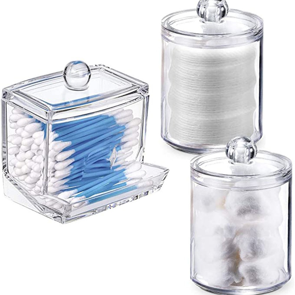 PS makeup cotton swab storage box multiple combinations cotton ball cotton swab cleansing cotton floss transparent storage portable round