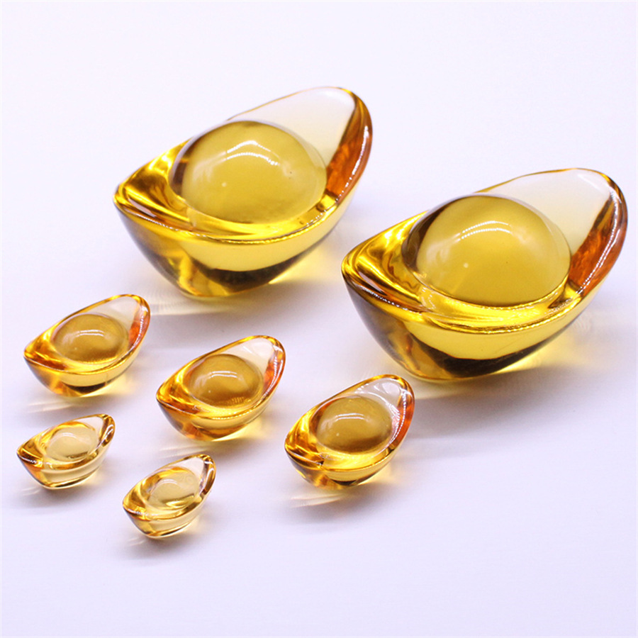 Glass ingot gold ingot yellow artificial glass crystal decoration living room desktop ornaments rice jar cornucopia decoration