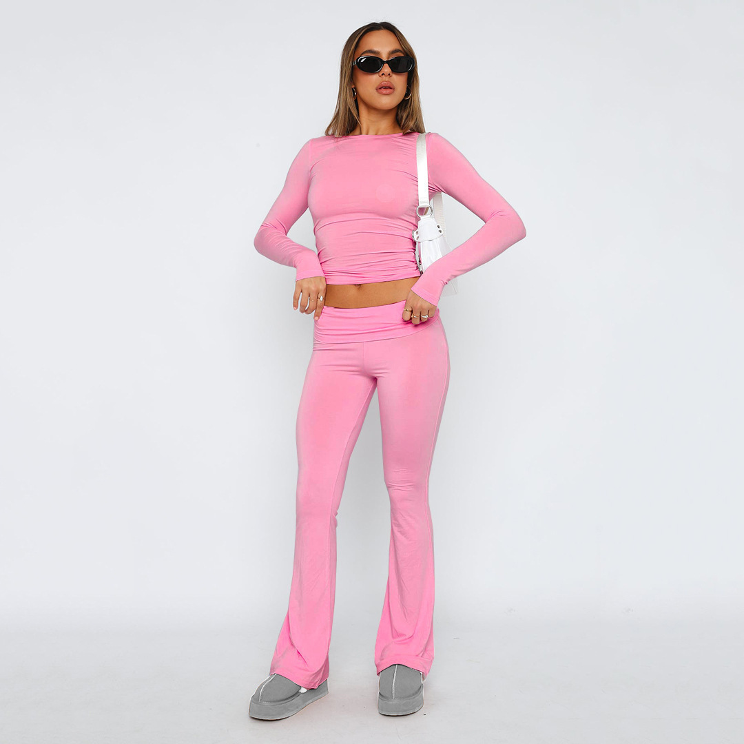 2024 cross-border European and American Amazon foreign trade new fashion solid color comfortable slim slimming low waist flared pants suit