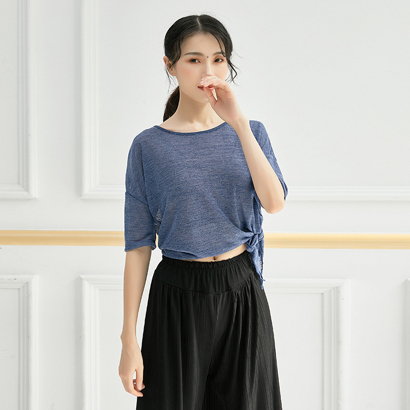 Classical dance practice clothes women's slightly transparent oblique slit top Latin jazz dance clothes training class performance clothing