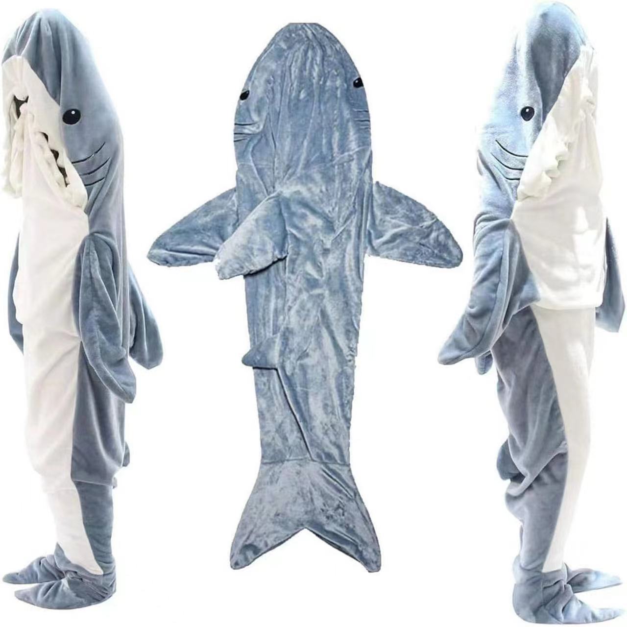 Cross Border Shark Sleeping Bag Adult Hoodie Sleeping Bag Flannel Home Clothes Loose One-piece Pajamas Shark Nightgown
