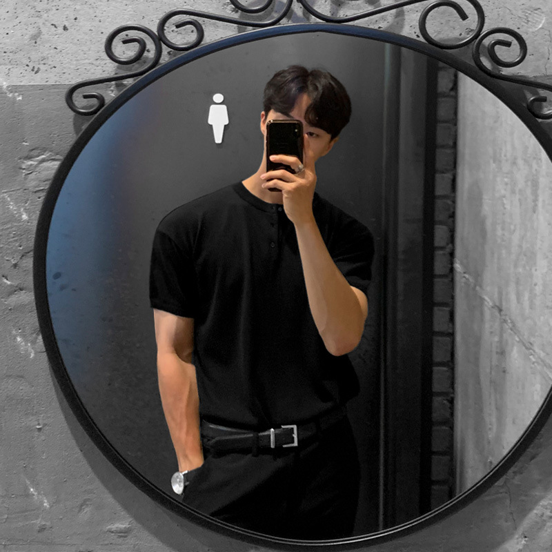 MYQ Men's Short Sleeve T-Shirt Korean Style Trendy Summer Thin Slim Half Sleeve Top Ice Silk Knitted Underwear