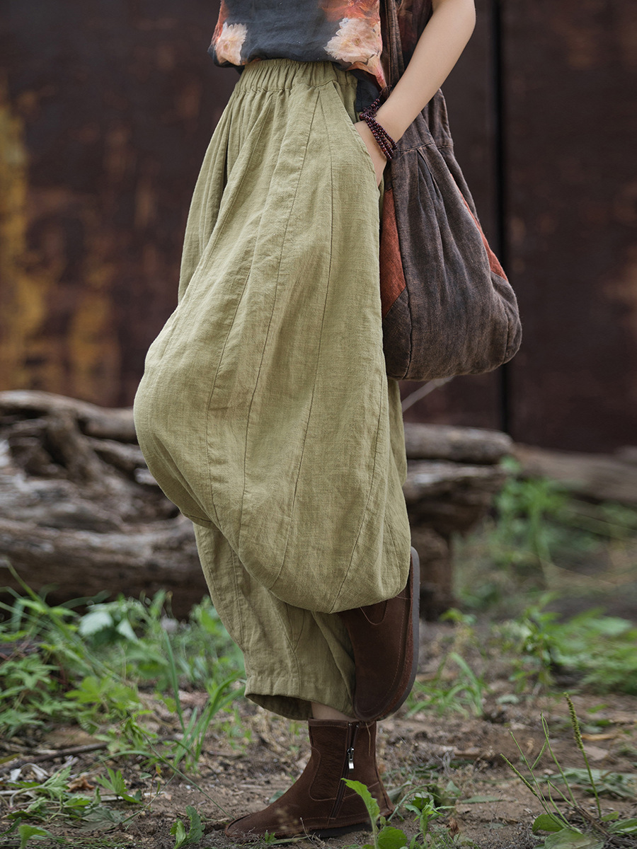Ramie Sand Stir-fried Old 32 Pieces Stitching Casual Pumpkin Pants 24 Spring and Summer Cotton Linen Women's New Improved Women's Ankle-length Pants