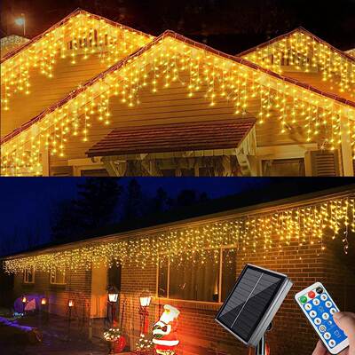 Remote control solar led color light string outdoor waterproof garden courtyard festival starry waterfall light ice strip light