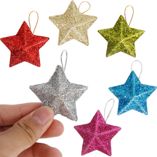 Amazon new Christmas decorations three-dimensional star Christmas tree ornaments glitter pink five-pointed star Christmas pendant