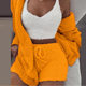 Cross-border women's clothing European and American winter plush homewear casual 3-piece pajamas long sleeve navel vest shorts suit