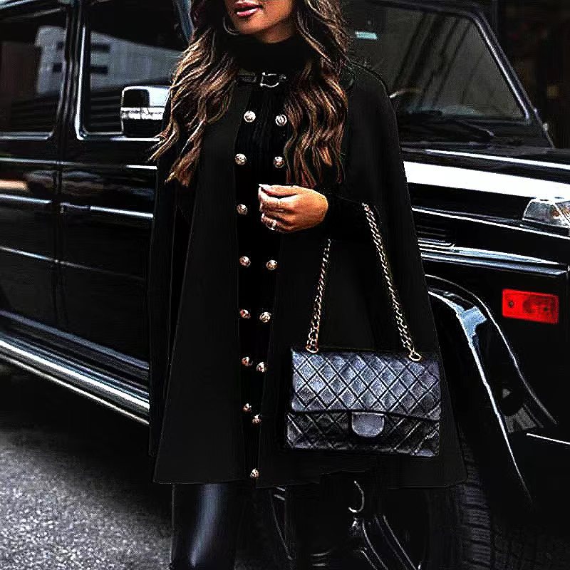 2023 New Cape short trench coat cross-border girl coat elegant temperament girl coat button cloak for women_voghion.com