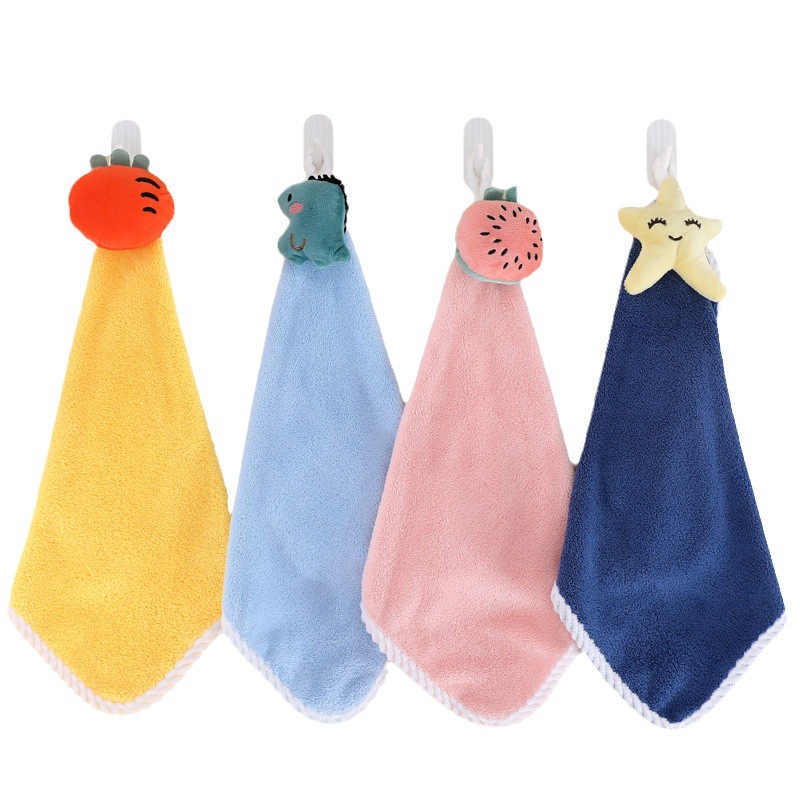 Coral fleece hand towel thickened hanging cartoon cute hand towel solid color absorbent hand towel soft hand towel