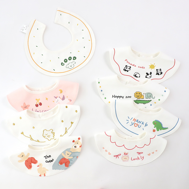 Baby bib baby cartoon embroidered waterproof bib newborn combed cotton bib children bib eating bib