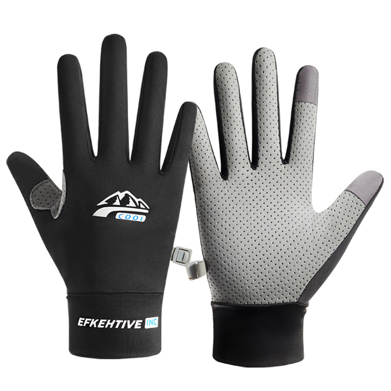 Two-finger Gloves Ice Silk Touch Screen Full-finger Riding Gloves for Men and Women Spring and Summer Thin Sunscreen Finger Driving Gloves