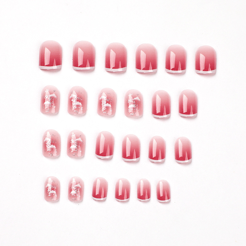 Nail Patch Wholesale White Edge French Wear Armor Pink Blush Clouds Pure Want to Wear Armor Nail Patch Finished Products