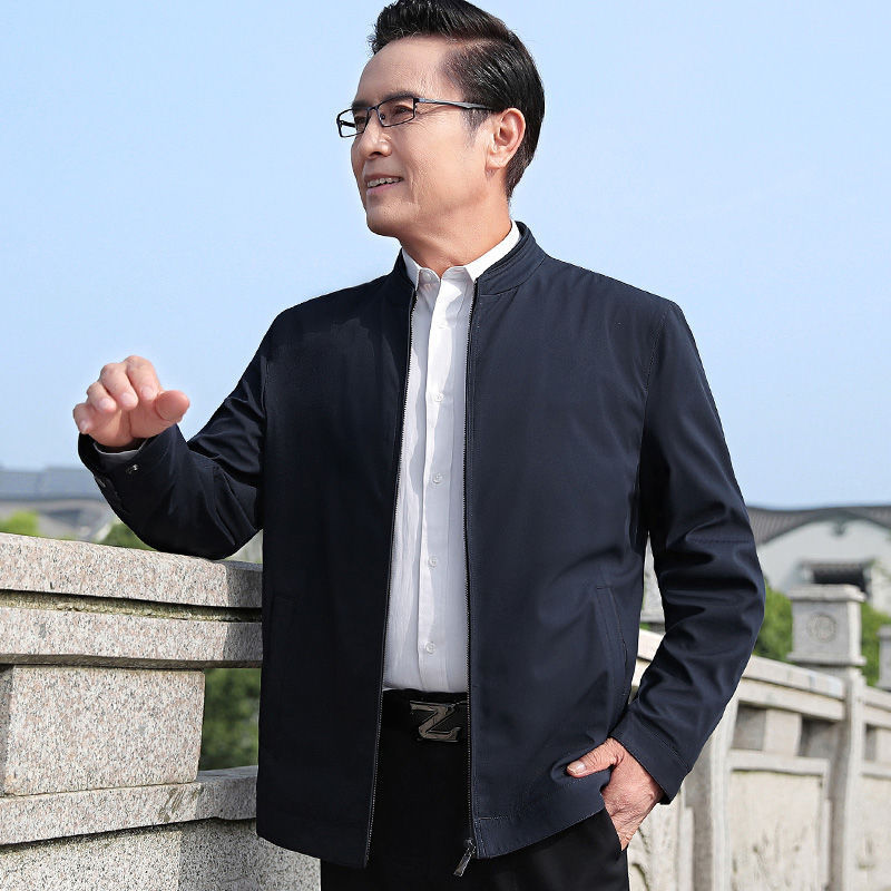 Middle-aged men's jacket spring and autumn thin middle-aged and elderly men's casual jacket stand collar dad autumn clothes
