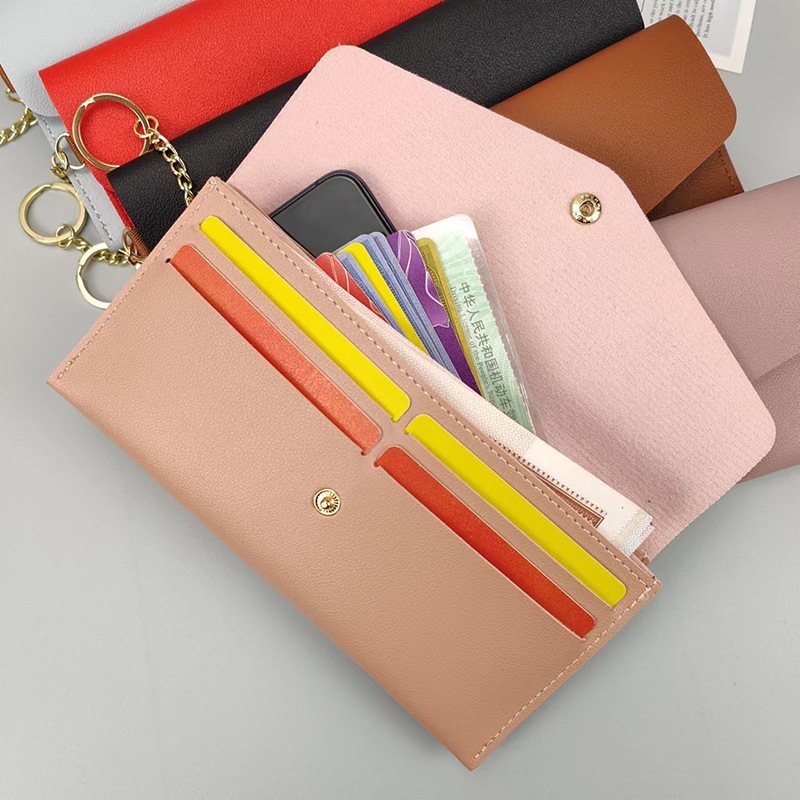 New Portable Women's Long Wallet Women's Hand Wallet Multi-Card Snaps Fashion Mobile Phone Bag Solid Color All-Match_voghion.com