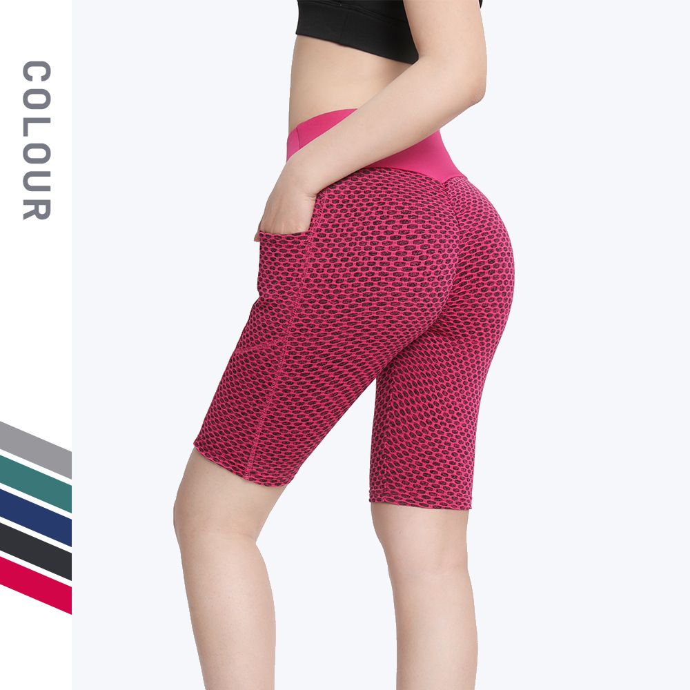 Cross-border supply of cellular yoga pants for women with high waist and buttocks lifting large size yoga pants fitness sports five-finger pants with pockets 