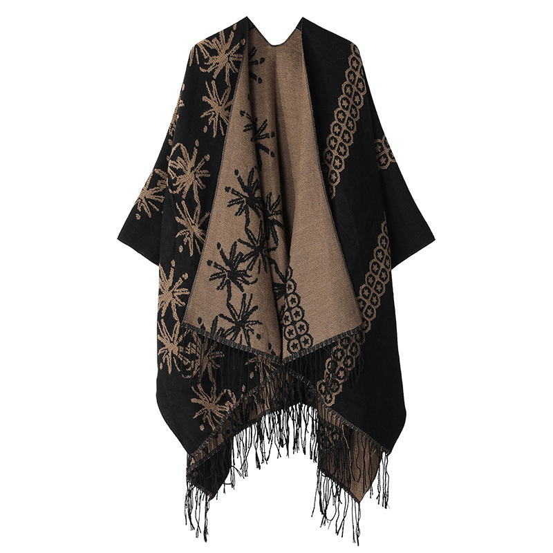 Eșarfă unisex la modă, tricotată din lână, cu două fețe, șal, pelerină, palton, șal cald cu ciucuri_voghion.com