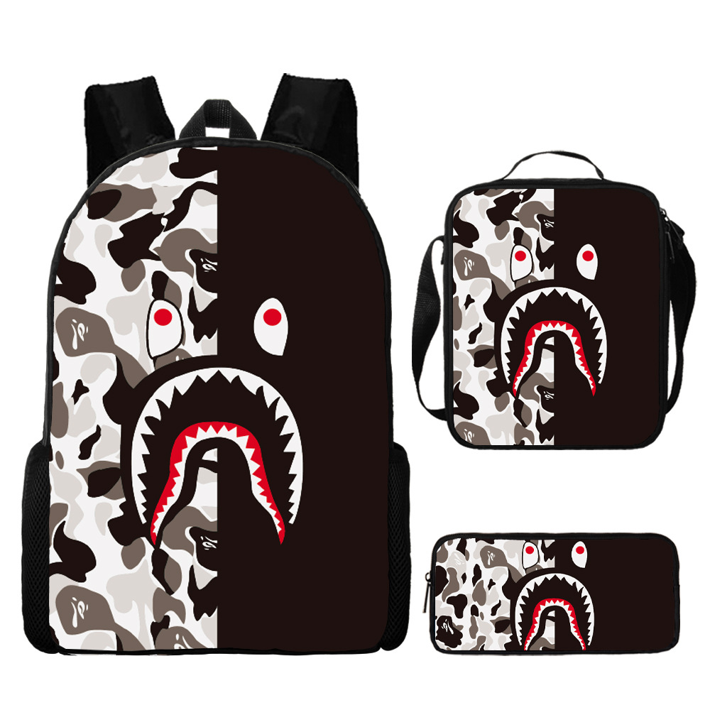 Cross-border new camouflage color matching shark student schoolbag digital printing large capacity Cartoon Cartoon backpack backpack