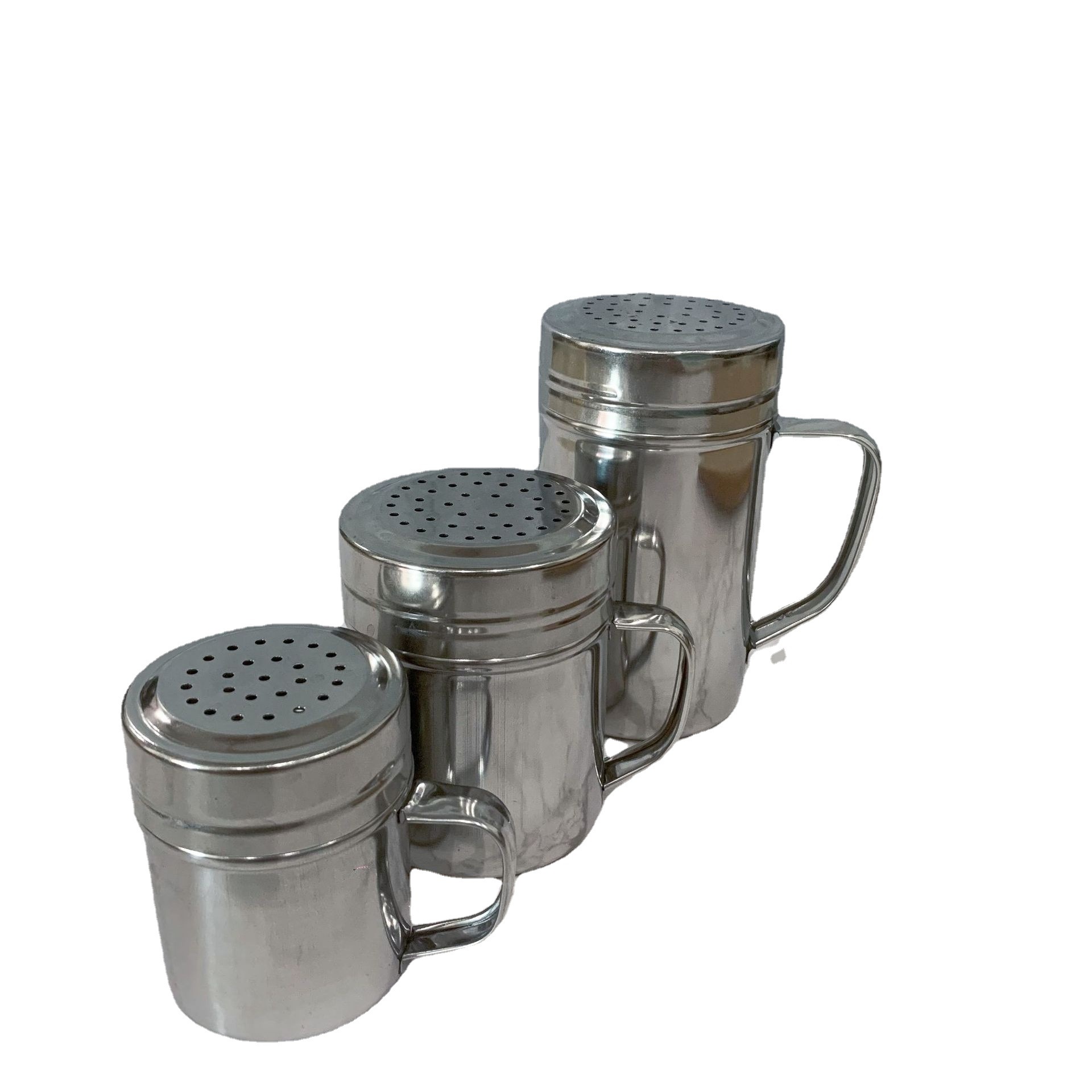 Cross-border Hot Sale Amazon Stainless Steel Powder Scatter with Handle Multi-purpose Dense Hole Powder Siever Outdoor Barbecue Seasoning Bottle