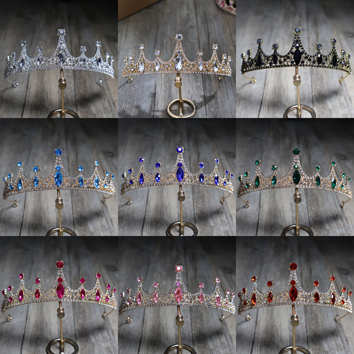 European and American Cross-border Bride Crown Headwear Hair Accessories Rhinestone Fashion Queen Wedding Accessories Princess Ball Crown Hair Band