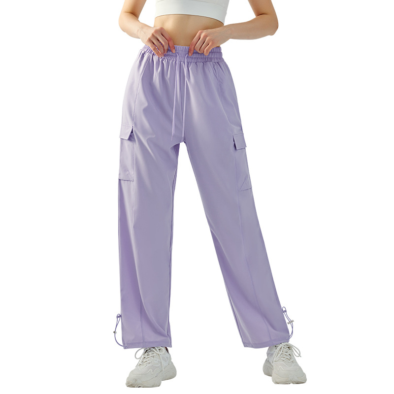 High Waist Loose Drawstring Sports Pants Women's High Elastic Wide Leg Slimming Fitness Pants Outdoor Running Breathable Sports Pants