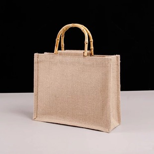 Spot retro bamboo hand jute bags wholesale coated waterproof linen bags for foreign trade LOGOmuji linen