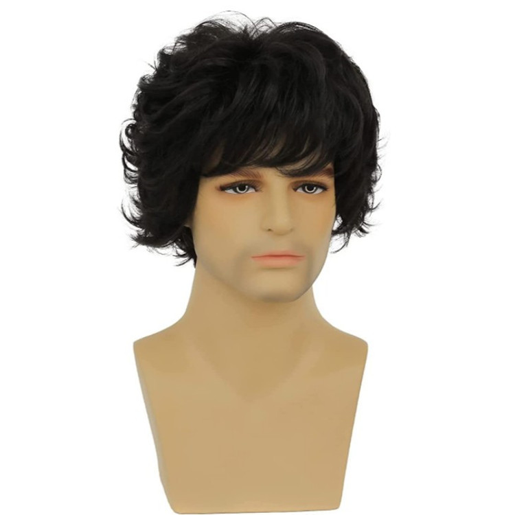 New European and American Wig Men's Short Curly Hair Fluffy Denim Style Men's Hair High Temperature Silk Chemical Fiber Short Curly Men's Hair wigs