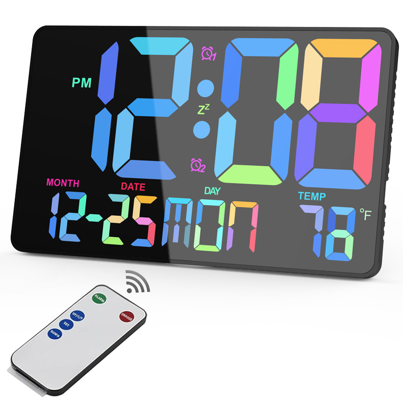 Wholesale remote control color large font alarm clock LED clock bedside clock large screen electronic clock Wall Wall Clock Factory