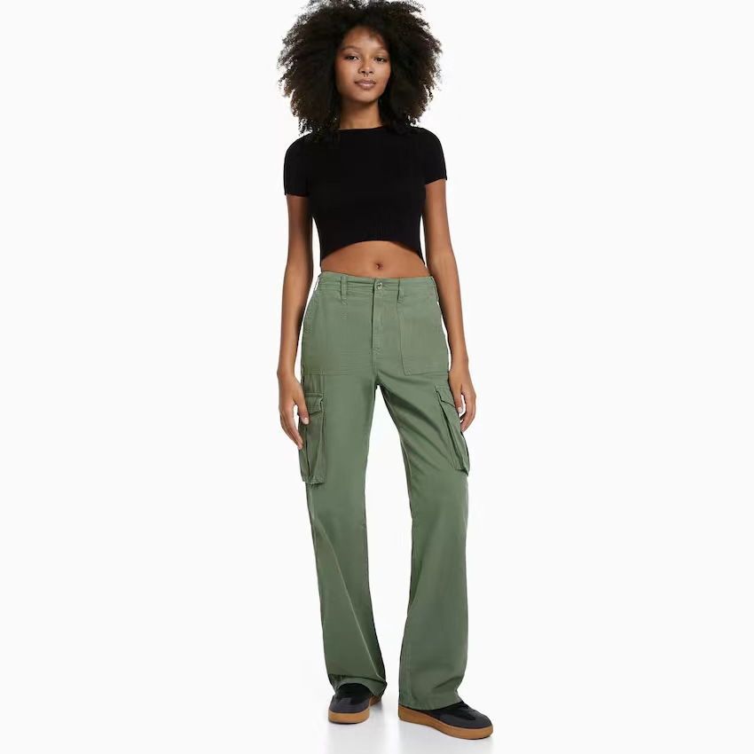 2023 Cross-border Summer New Arrival Casual All-match Army Green Cockwork Pants Hot Girls High Waist Slimming Pants Women's Fashion