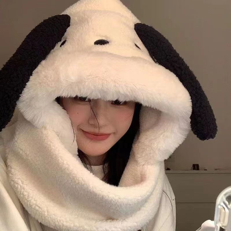 Pacha dog ears moving hat scarf gloves one-piece Winter thickened Sanrio ear scarf one-piece three-in-one