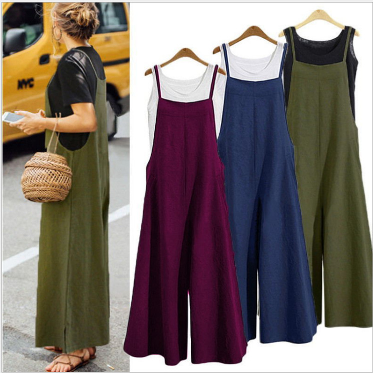 9009 * EBAY Best Selling Foreign Trade European and American Women's Loose One-piece Wide Leg Pants Casual One-piece Pants
