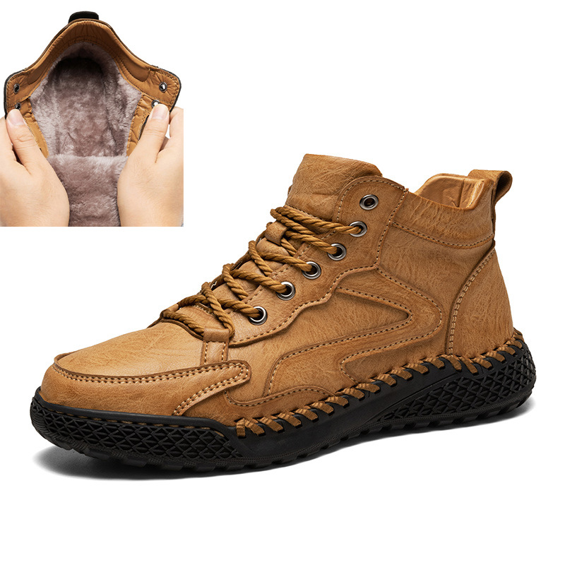 Cross-border hot plus size rubber non-slip outsole cowhide cotton-padded warm Men's snow boots cotton-padded shoes
