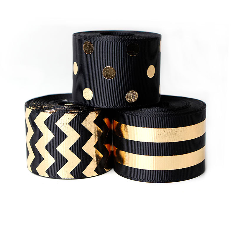 Clothing accessories diy siemis ribbon black thread 3.8cm printed wave stripe dot ribbon woven