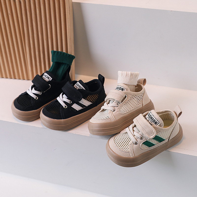 2024 Spring and Summer Mesh Breathable Canvas Shoes Summer Children's Korean Board Shoes for Boys and Girls Velcro Single Mesh Shoes