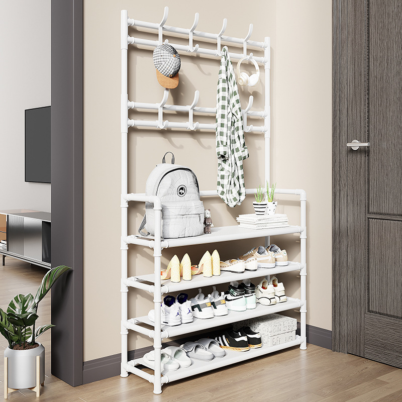Kaidi Simple Floor Coat Rack Shoe Rack Integrated Combination Household Shoe and Hat Rack Bedroom Living Room Hanger Shoe Rack