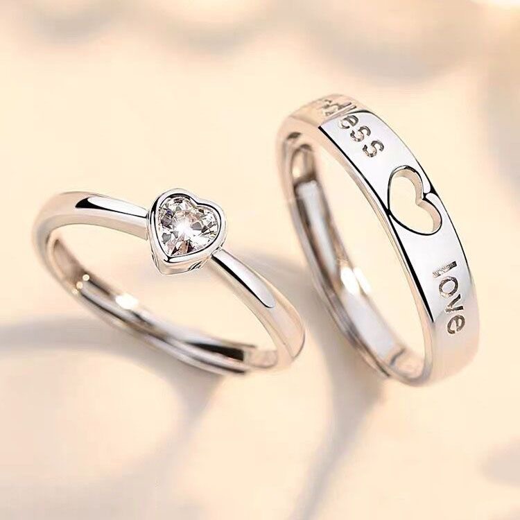Love you with one heart couple ring men and women hollow love heart-shaped diamond ring long-distance love gift with one heart opening ring