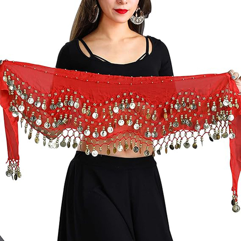 Cadena de cintura con monedas para colgar en la cintura, bufanda de tres capas con monedas de oro, cinturón de danza india, bufanda para practicar la cadera_voghion.com
