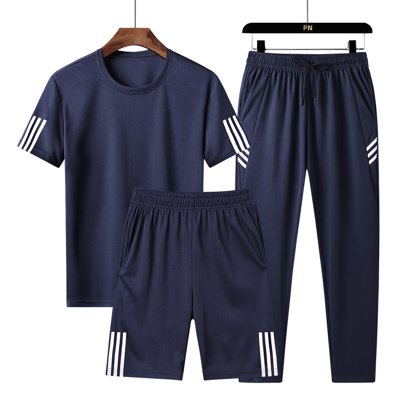 Cross-border three-piece sports suit men's summer 2022 new clothes with handsome trendy sportswear shorts