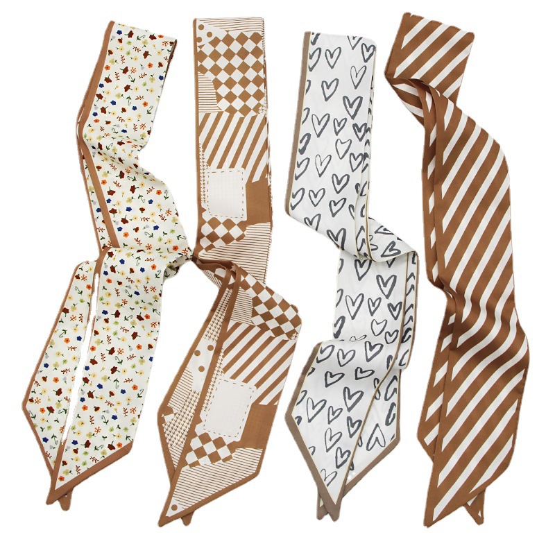 Long all-match silk scarf tie hair band Bow letter floral ribbon tie bag hand gift silk scarf ribbon