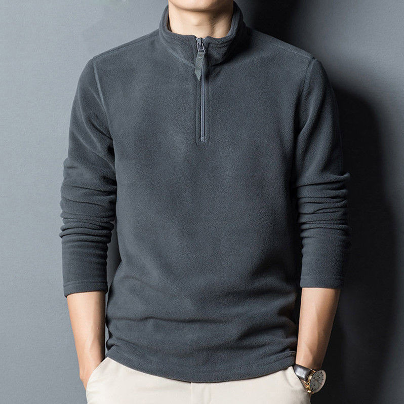 Autumn and winter sweater men's young and middle-aged stand collar polar fleece sweater bottoming shirt trendy top fleece half turtleneck thin