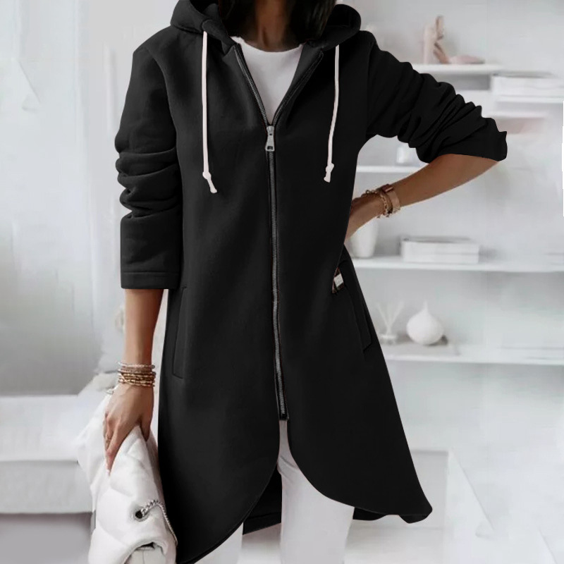  New Autumn and Winter Fashionable Streetwear Hooded Zipper Long Fleece Sweatshirt 
