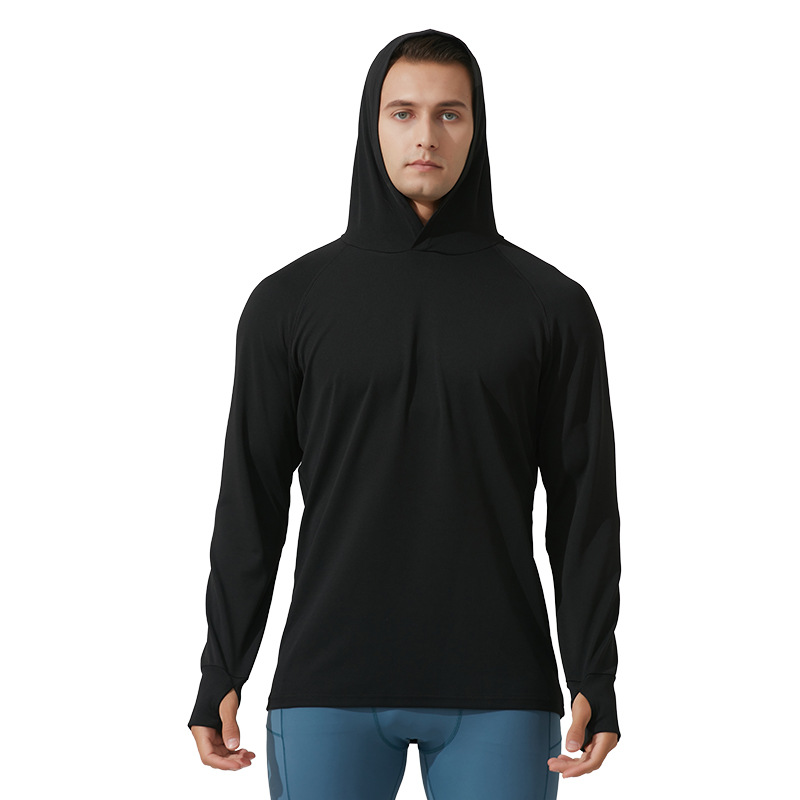 Outdoor Leisure sports top men's autumn new thumb hole loose hoodie jacket running fitness sweater