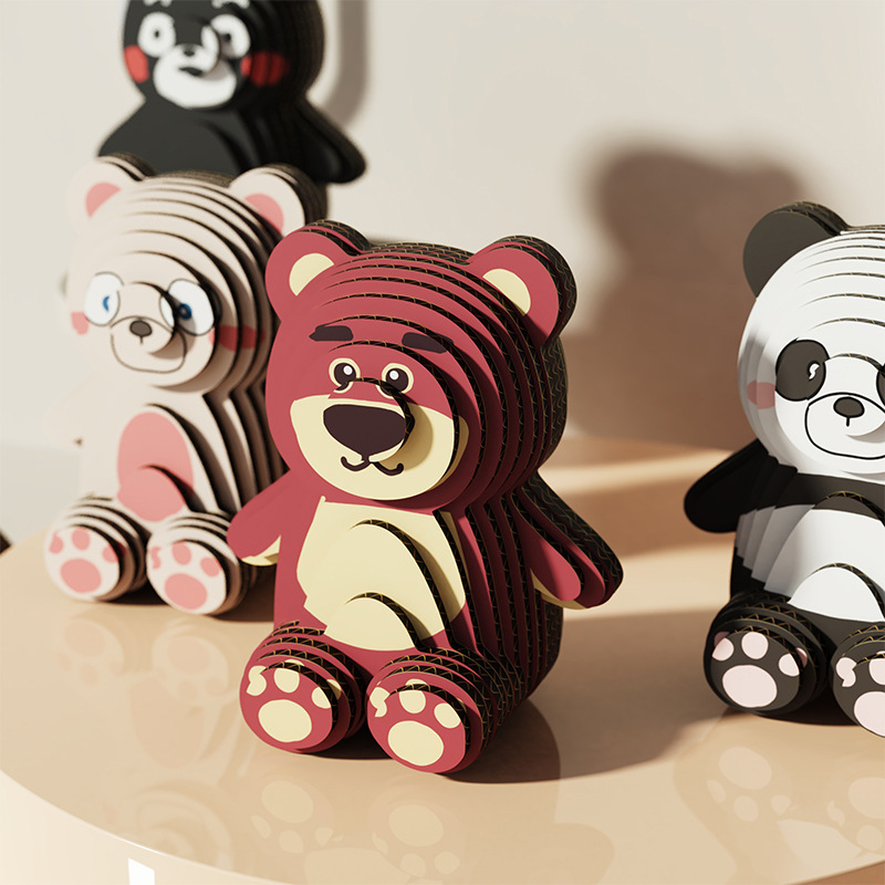 三隻熊立體拼圖卡通可愛熊貓DIY手工3D立體紙拼紙想造物拼圖批發