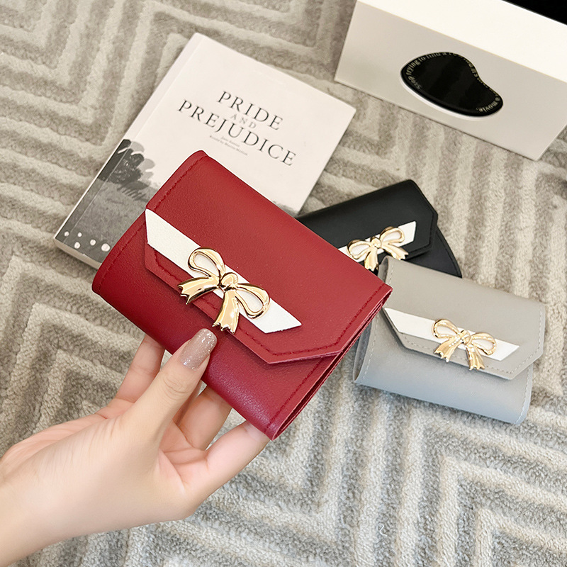 Foreign trade wholesale Women's contrast color bow multi-card coin purse 2022 Korean summer and autumn new mini wallet