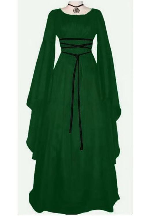 2023 New party long sleeve round neck belt irregular women's dress Halloween vintage clothing