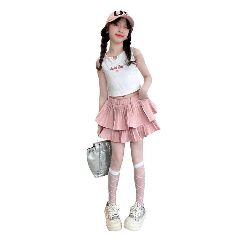 Girls' dress 2024 New Summer Cake Skirt suit Children's Summer Fashionable Western Style Skirt Big Children's Short Skirt