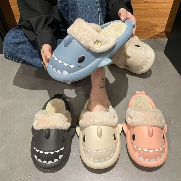 2023 new cotton slippers couple removable and washable liner indoor warm cute shark autumn and winter female fleece-lined