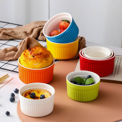 Cross-border Stripe Shufulei Small Baking Bowl Double-skin Milk Steamed Egg Bowl Pudding Cup Oven Tableware Baking Household Ice Cream Bowl