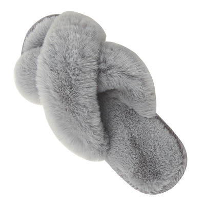 Cross-border Amazon Slippers Winter Plush Cross Belt Cotton Indoor Warm Fluffy Slippers Women's High and Low Big Rabbit Hair