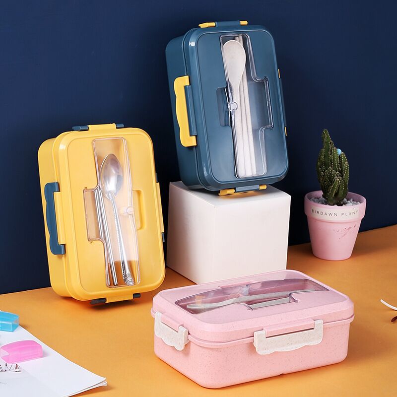 Plastic Lunch Box Adult Wheat Straw Preservation Box Insulated Lunch Box Microwave Heating Sealed Lunch Box